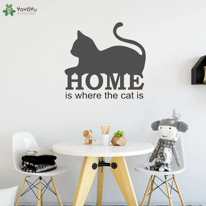 

YOYOYU Wall Decal Cute Quote Sticker Home Is Where The Cat Is Modern Houseware Removable Motivational Words Art Decor MuralCT546