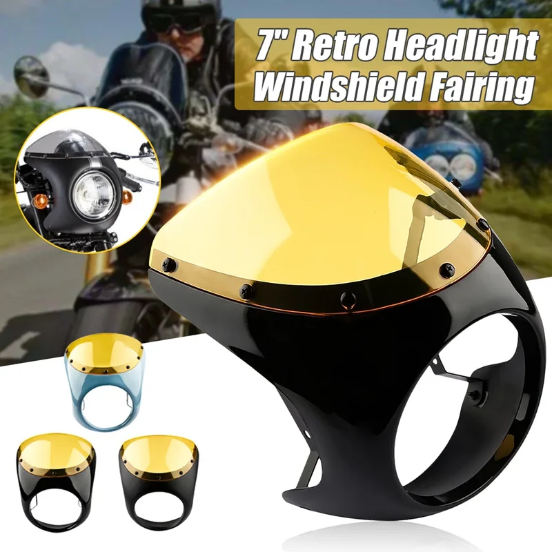 

7Inch Universal Decorative Protective Cafe Racer Handlebar Headlight Windshield Fairing Screen Kit For-Harley