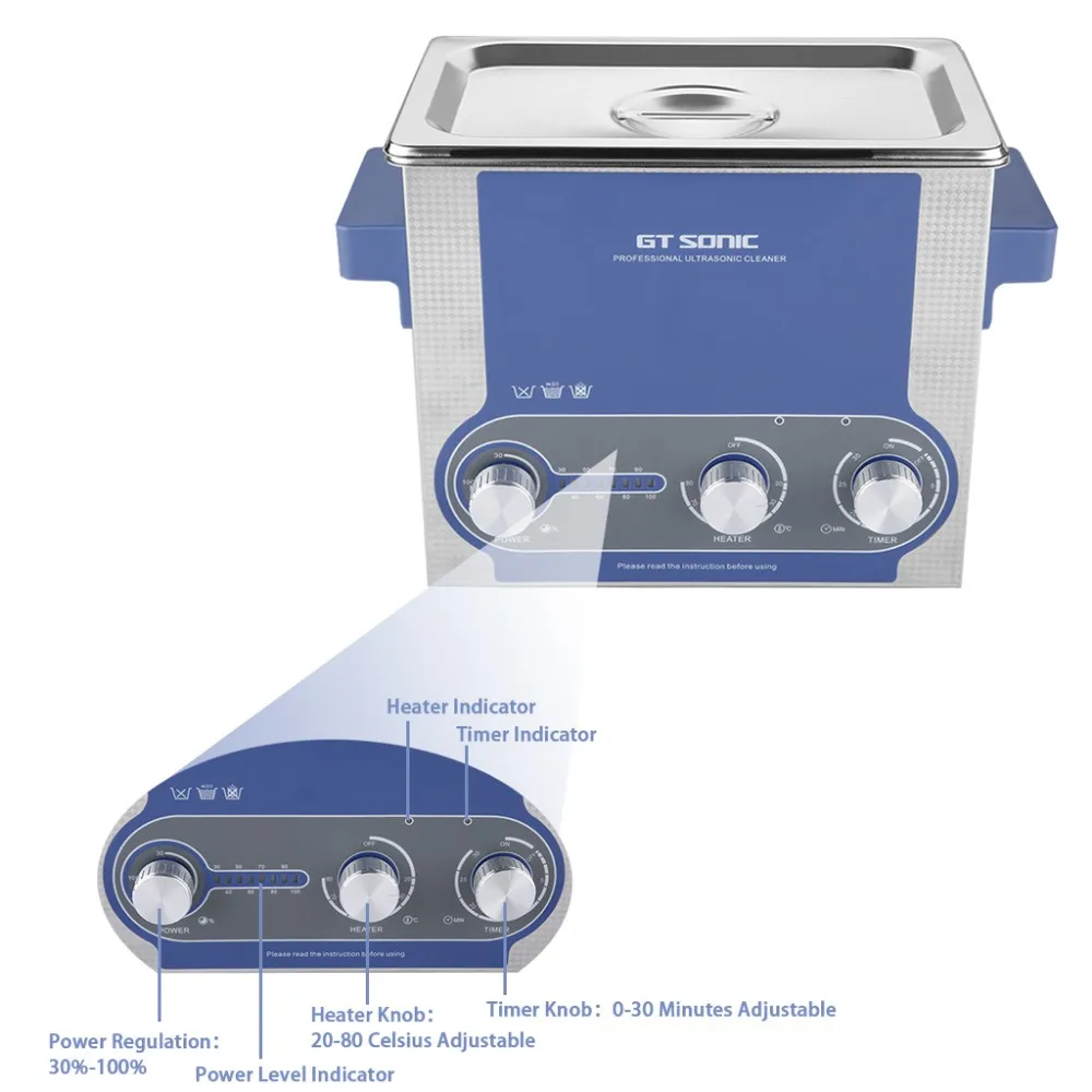 GT sonic P3 Ultra sonic очиститель, 3л нагреватель, таймер, регулируемая мощность, нержавеющая емкость для ванны, ультра звуковая ванна для чистки ювелирных изделий, корзины