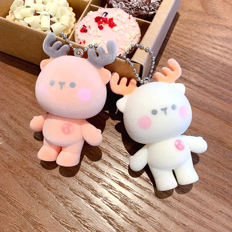 

Cute Elk Animal Keychain Key Ring Fashion Cartoon Flocking Doll Key Chain Creative Car Bag Phone Key Ring