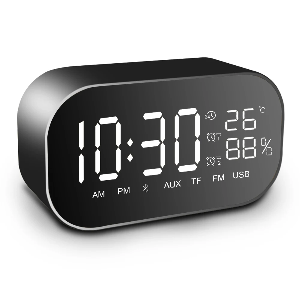 

Portable Bluetooth Speaker Waterproof Built-in Mic with LCD Display Wireless Bluetooth Speakers with Alarm Clock Mirror