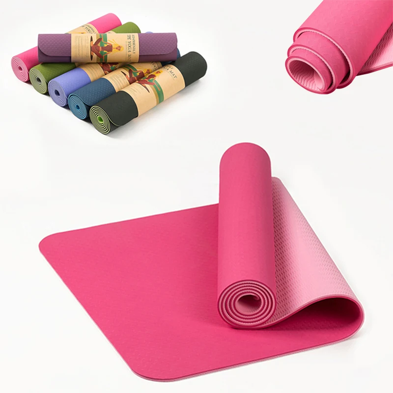 Comprar 6MM TPE antideslizante estera elástica de Yoga para principiantes de Fitness ambiental estera de Pilates alfombra de laminación Multicolor esteras de ejercicio de gimnasio