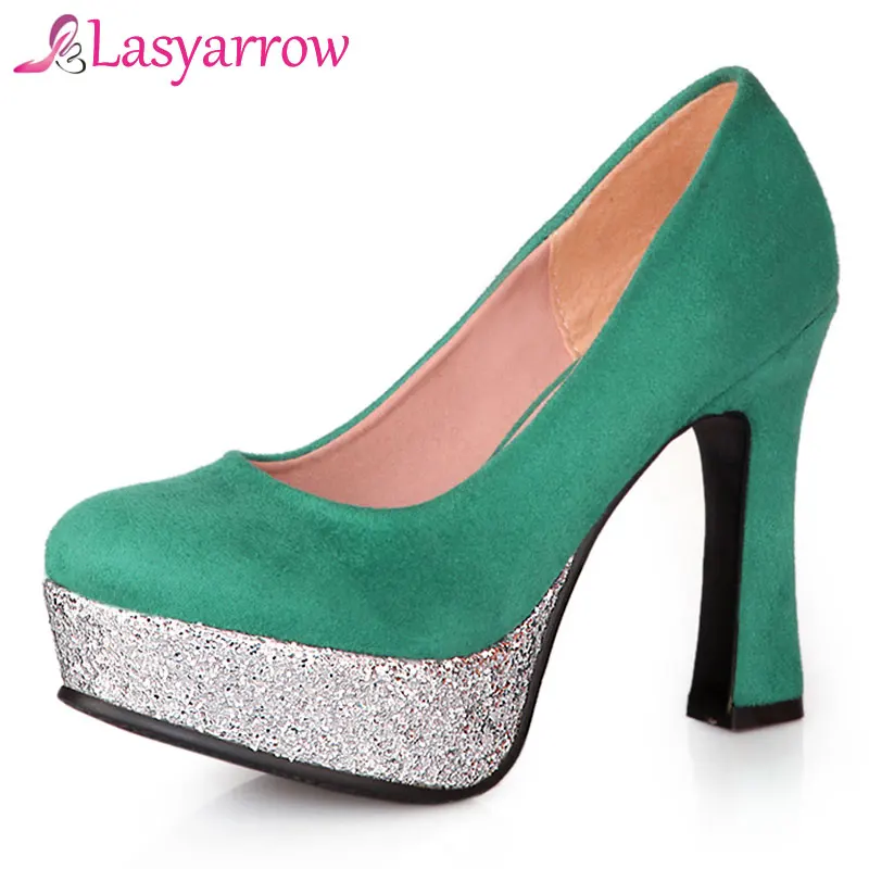 Lasyarrow Women's Shoes Thick High Heels Round Toe Shallow Platform Shoes Woman Concise Fashion Dress Party Pumps Shoes RM558