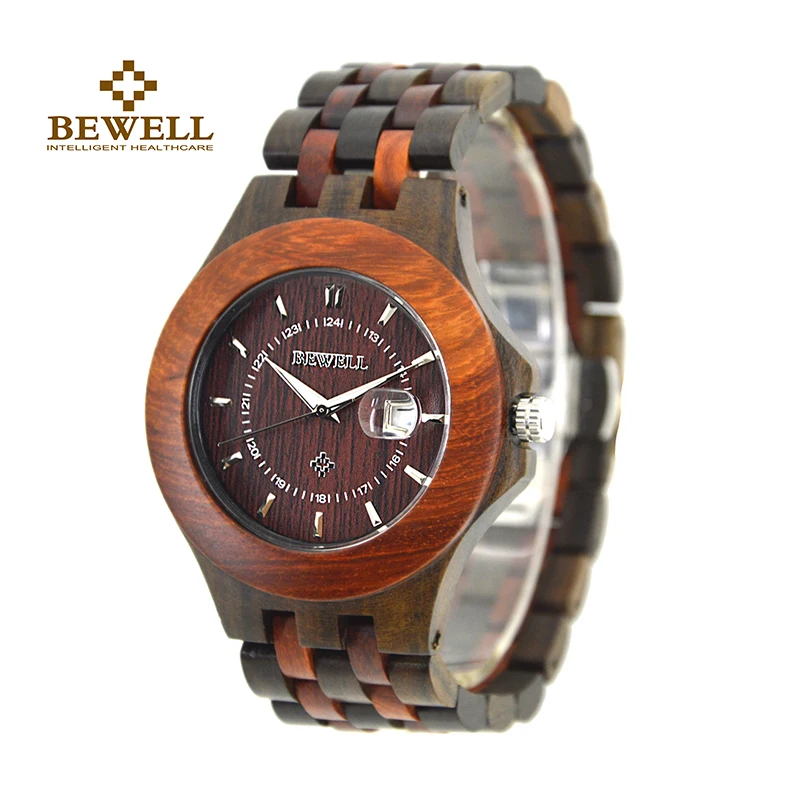 

BEWELL Men's Watch Handmade Wooden Watch Natural Wood Classic Luxury Design Wood Watch Calendar Display Fashion Simple Style 080