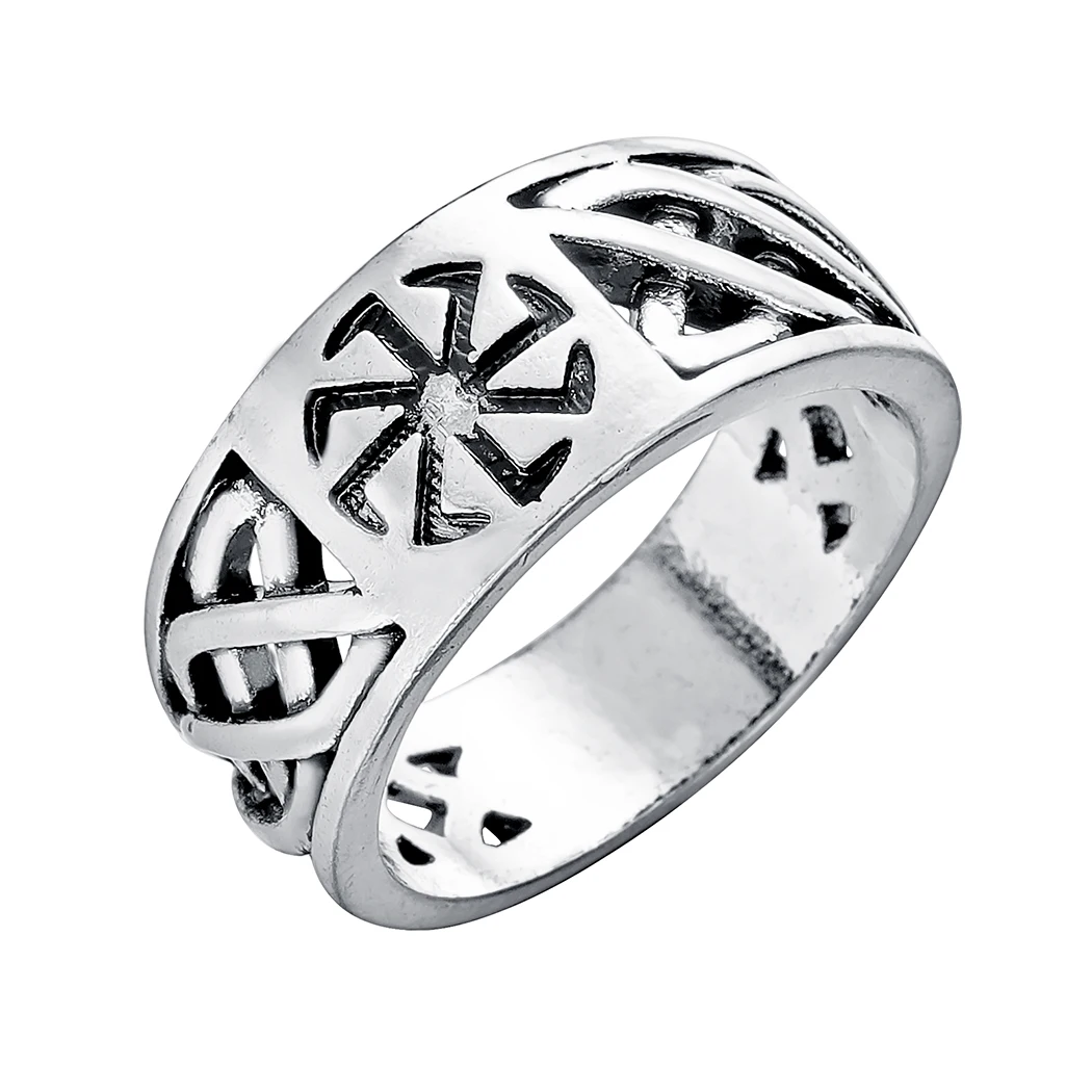 Cxwind Slavic Men's Rings Kolovrat Pagan Jewelry Rune Signet Talisman Ring Norse Viking Jewelry for Men Punk Retro Bijoux sygnet - Цвет основного камня: Picture