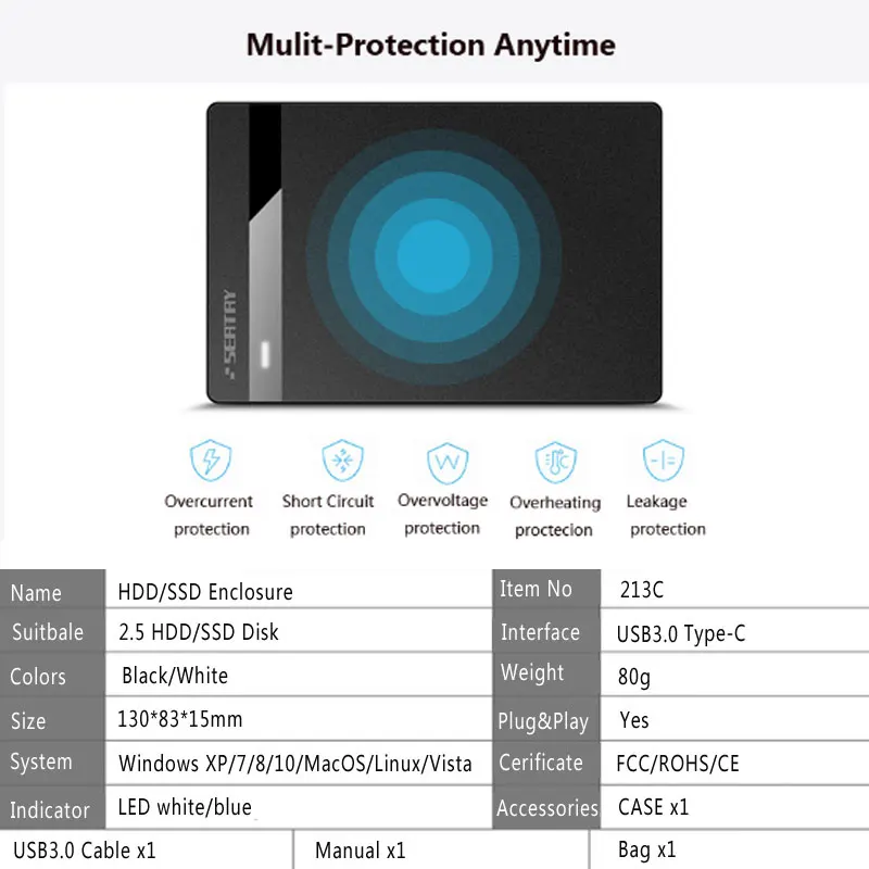 SATA для USB3.0/USB2.0/USB C 2,5 Внешний HDD корпус/SSD адаптер для Samsung Seagate SSD 1 ТБ 2 ТБ жесткий диск коробка HDD корпус