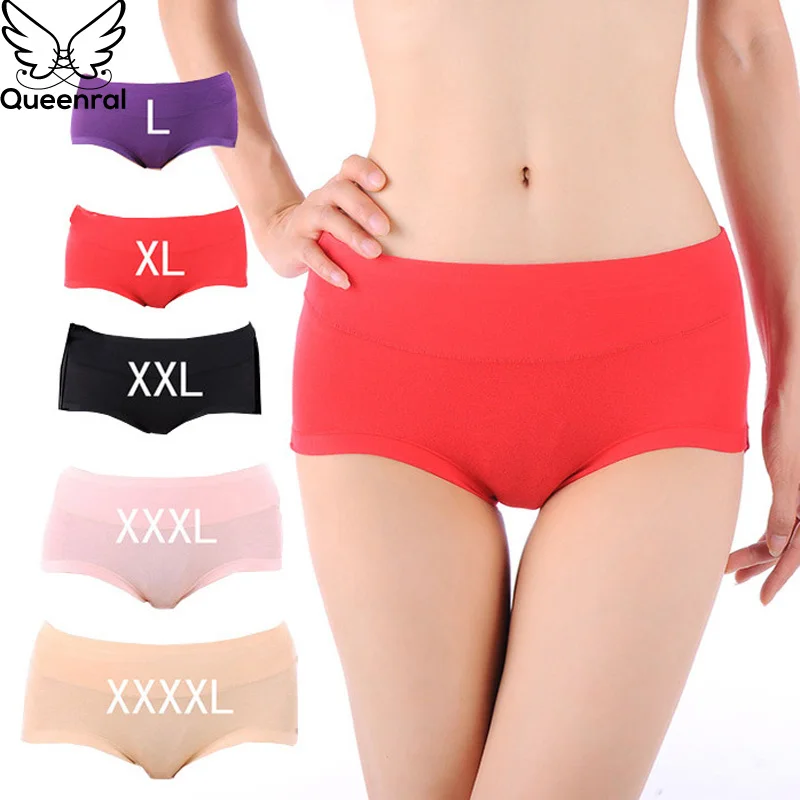 Queenral хлопковые трусы для женщин Большие размеры L XL XXL XXXL XXXXL середины талии