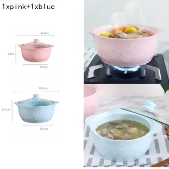 

AsyPets 2PCS/Set Classic Ceramic Pot Used on Stove Cooking Pot Blue 3.3L + Pink 1.6L