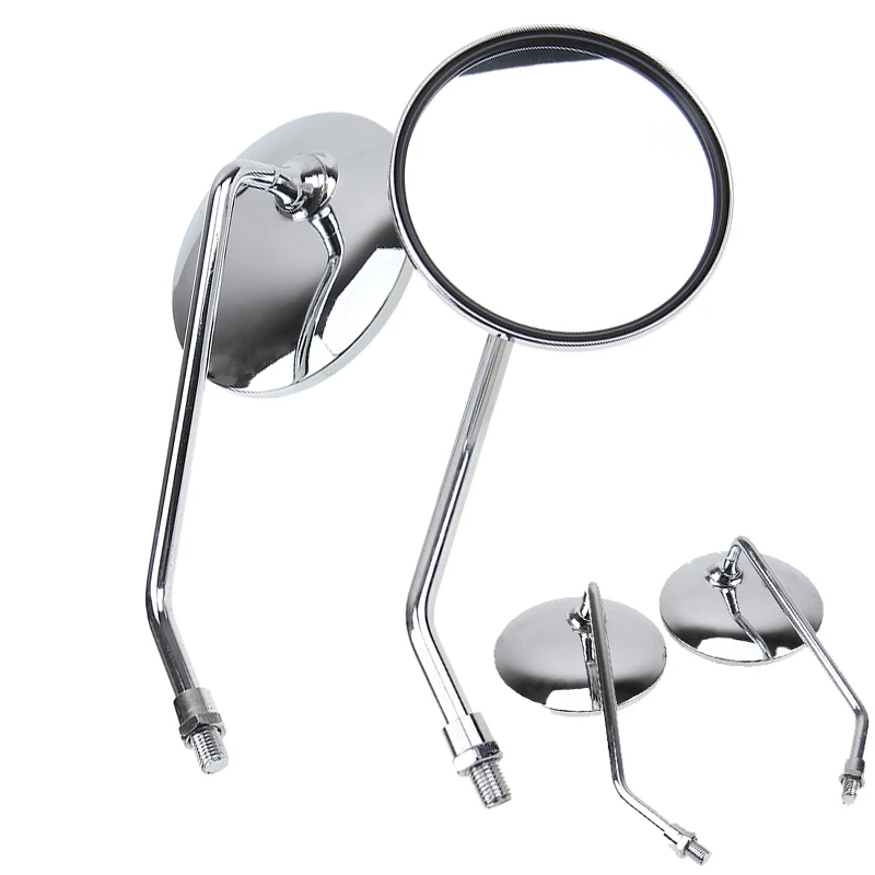 perfk 1 Pair Chrome Round Rearview Side Mirrors for Motorcycle Scooter 8mm