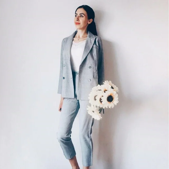 Lattice Women Korean Version British Antique Striped Pant Female Grid Women Suit Femme Fashion Long Pant Suit