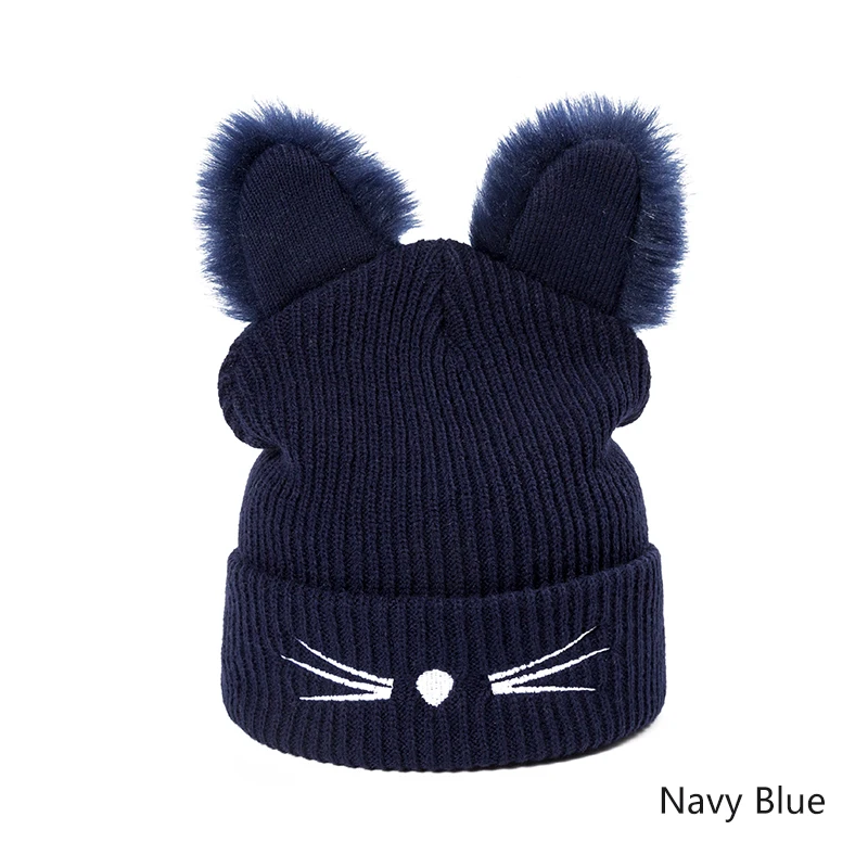 URDIAMOND, зимняя шапка, женская, повседневная, Carttoon Cat, теплая, мягкая, Skullies Beanies, крутая, хеджирующая шапка для женщин, шапка для мальчиков и девочек - Цвет: Navy Blue