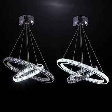 

60CM Contemporary Modern LED Crystal Pendant Light Lamp with Two Rings,Lustre De Cristal Sala Teto