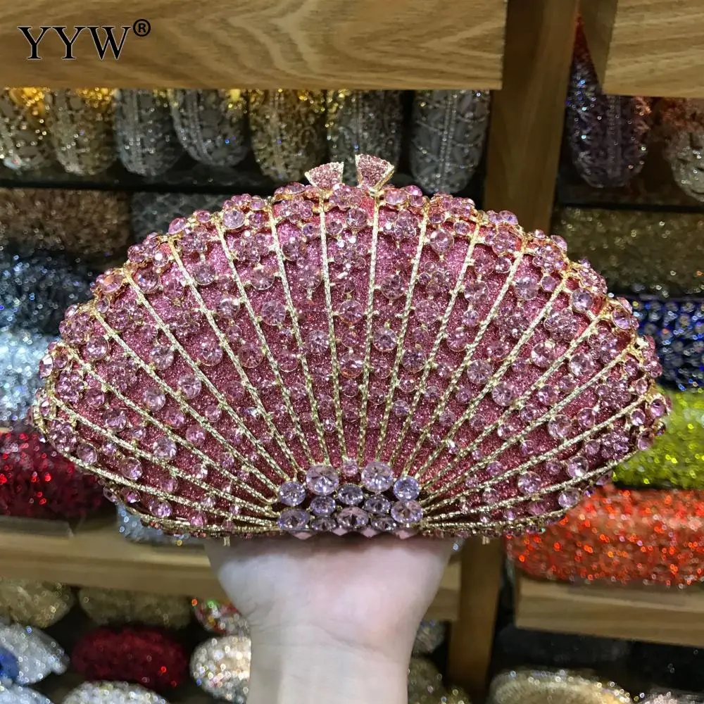 pink Шампанское со стразами свадебная сумочка клатч Для женщин Роскошные дизайнерские кошелек выпускного вечера Сумочка Павлин золотой Винтаж клатч - Цвет: pink