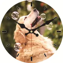 С рисунком милой собаки настенные часы, 12 дюймов круглые настенные деревянные картона часы, современные настенные часы для домашнего декора, бесшумный и не тикают