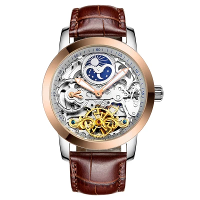 2017ailang новые скелетные роскошные часы Мужские автоматические механические часы Мужская, в деловом, повседневном стиле часы будильник - Цвет: White rose gold belt