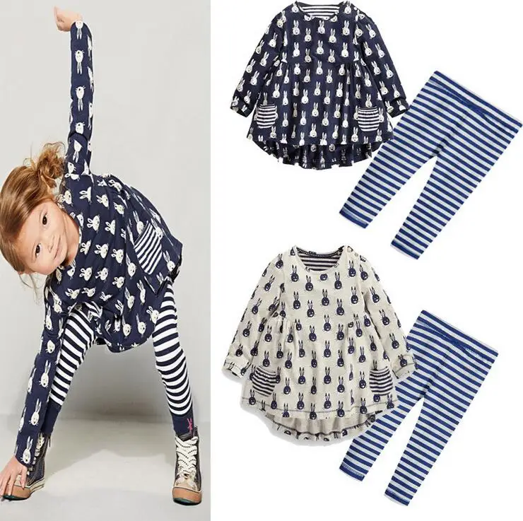 

Girls Clothing Sets Two-piece Korean Kids Clothes O-neck Print Large Pocket Ropa De Nino Cartoon Long Sleeve Dress Sets