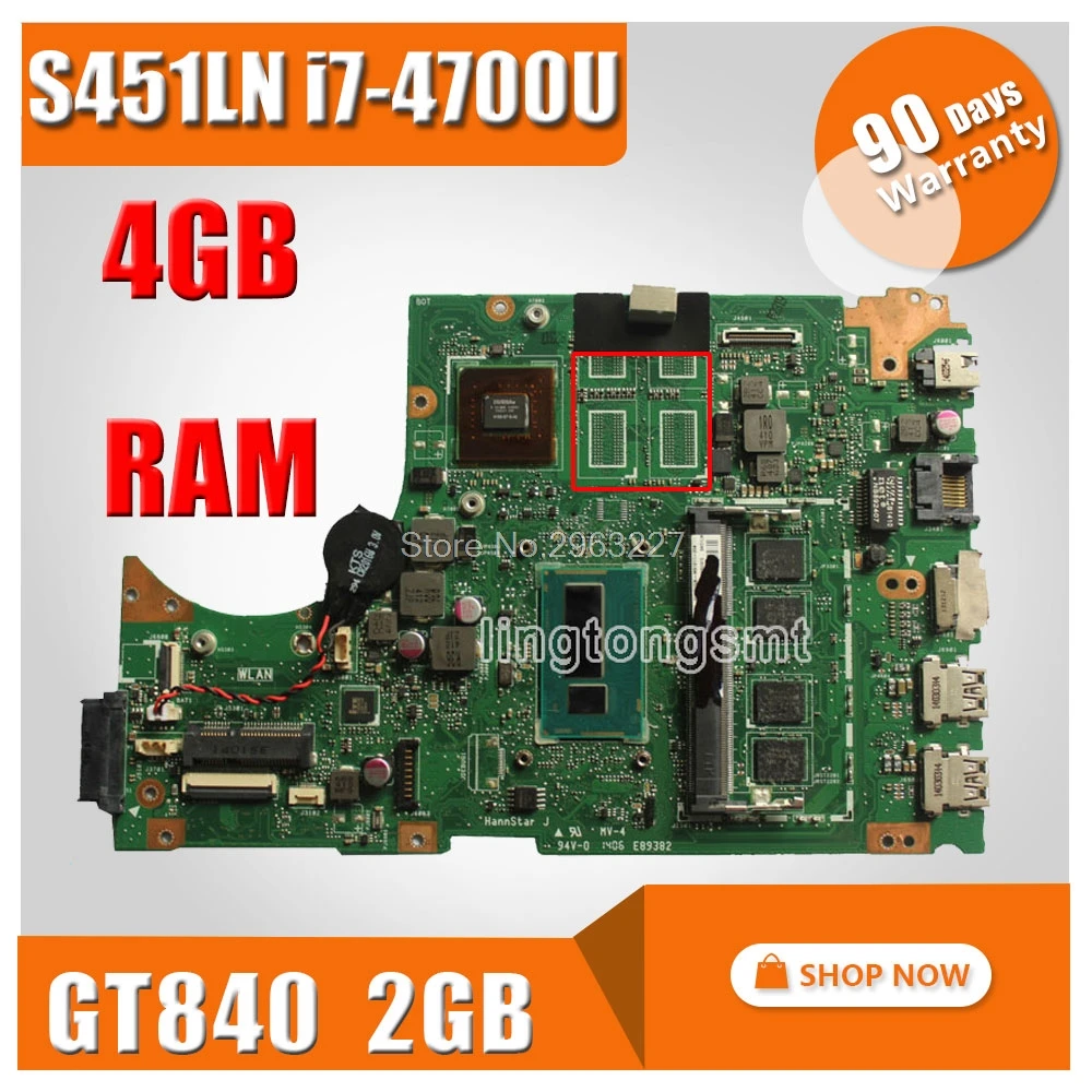 For Asus S451 S451L V451 V451L S451LN S451LB Laptop motherboard REV2.1 i7-4700u GT840M mainboard 60NB05D0-MB1211 100% tested | Компьютеры