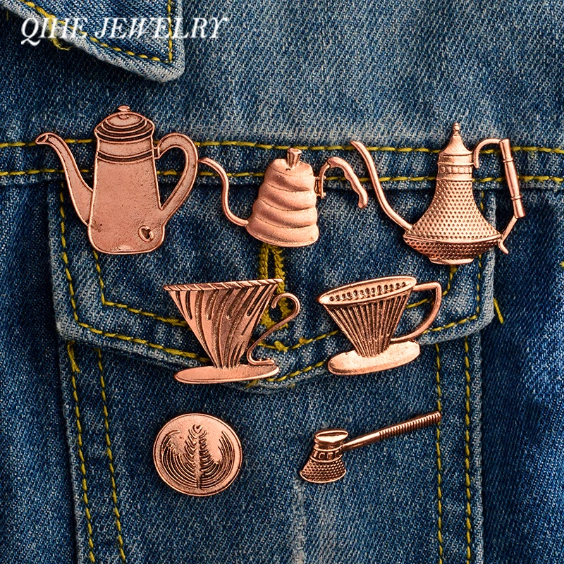 QIHE JEWELRY Rustic copper turkish coffee pot and cup coffee pin Espresso maker pins Badges Brooches Women men unisex jewelry QIHE JEWELRY Rustic copper turkish coffee pot and cup coffee pin Espresso maker pins Badges Brooches Women men unisex jewelry