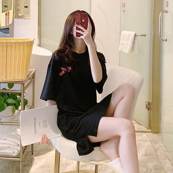 

Yidanna Lady Cotton Nightgown Women Summer Short Sleeved Sleepshirt Female O Neck Sleep Clothing Cute Sleepwear Casual Nightwear