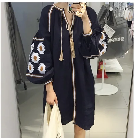 Boho вышивка Этническая рубашка блузка с бахромой летние женские блузки и рубашки