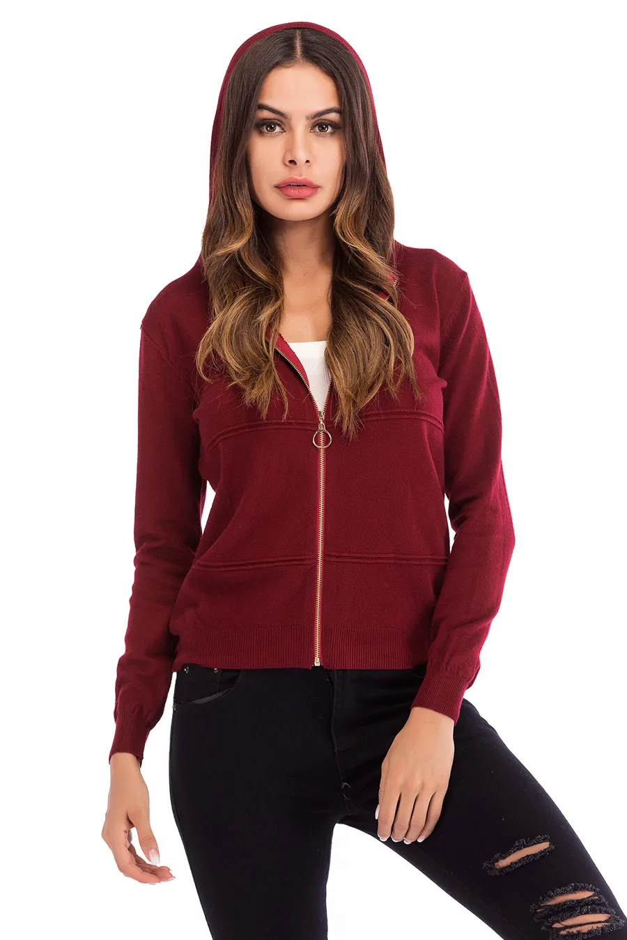 Gladiolus 2018 Knitted Women Autumn Coat Long Sleeve Winter Red Slim Zipper Hooded Women Jacket Fashion Ladies Coats Outerwear (29)