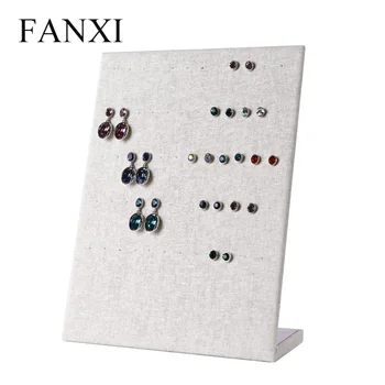 

FANXI L Shape Creamy-White Jewelry Earring/Ear stud Display Stand Linen Earring Organizer Packaging for Boutique Showcase