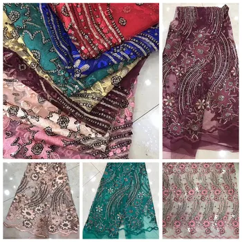 

LASUI 1 yard noble 7colors 3D Beaded sequins embroidered flowers mesh lace fabric for DIY Evening dress Fashion clothing X0341