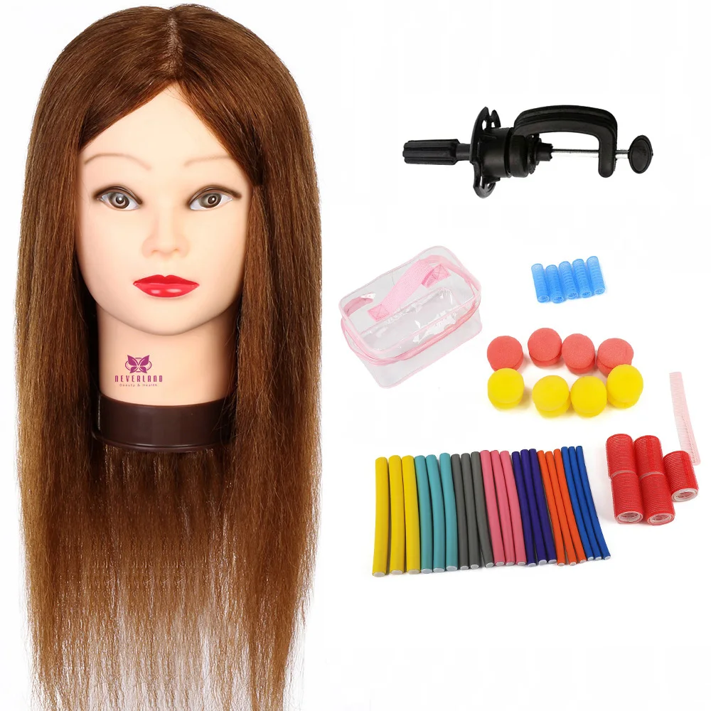 Wig Mannequin Head With 20" Brown 100 Real Human Hair For Hairstyles