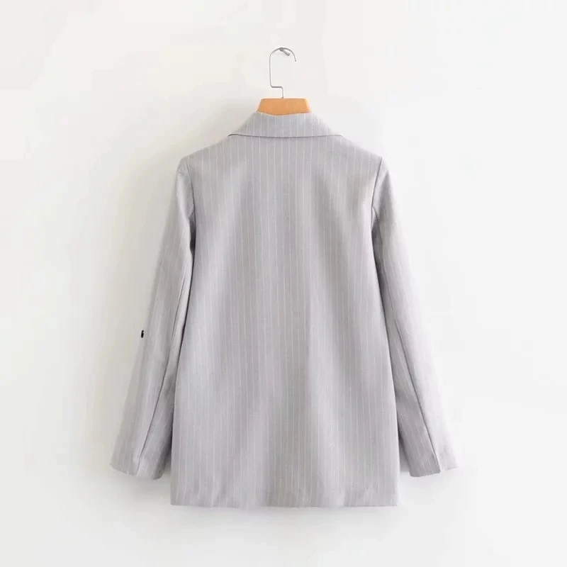 COZARII blazer mujer 2019 women striped notched collar pockets full sleeve no button casual style women blazers COZARII blazer mujer 2019 women striped notched collar pockets full sleeve no button casual style women blazers