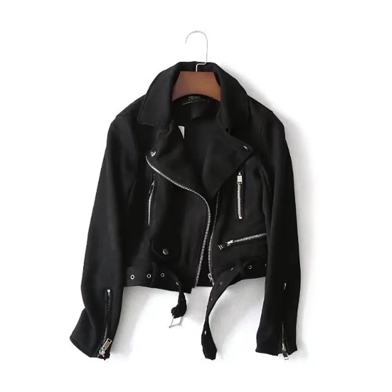 Women Moto&Biker Faux Leather Jacket Chamois Velvet Leather Jacket Female XS S M L Fashion Solid Zipper Chain Lady Jackets - Цвет: black