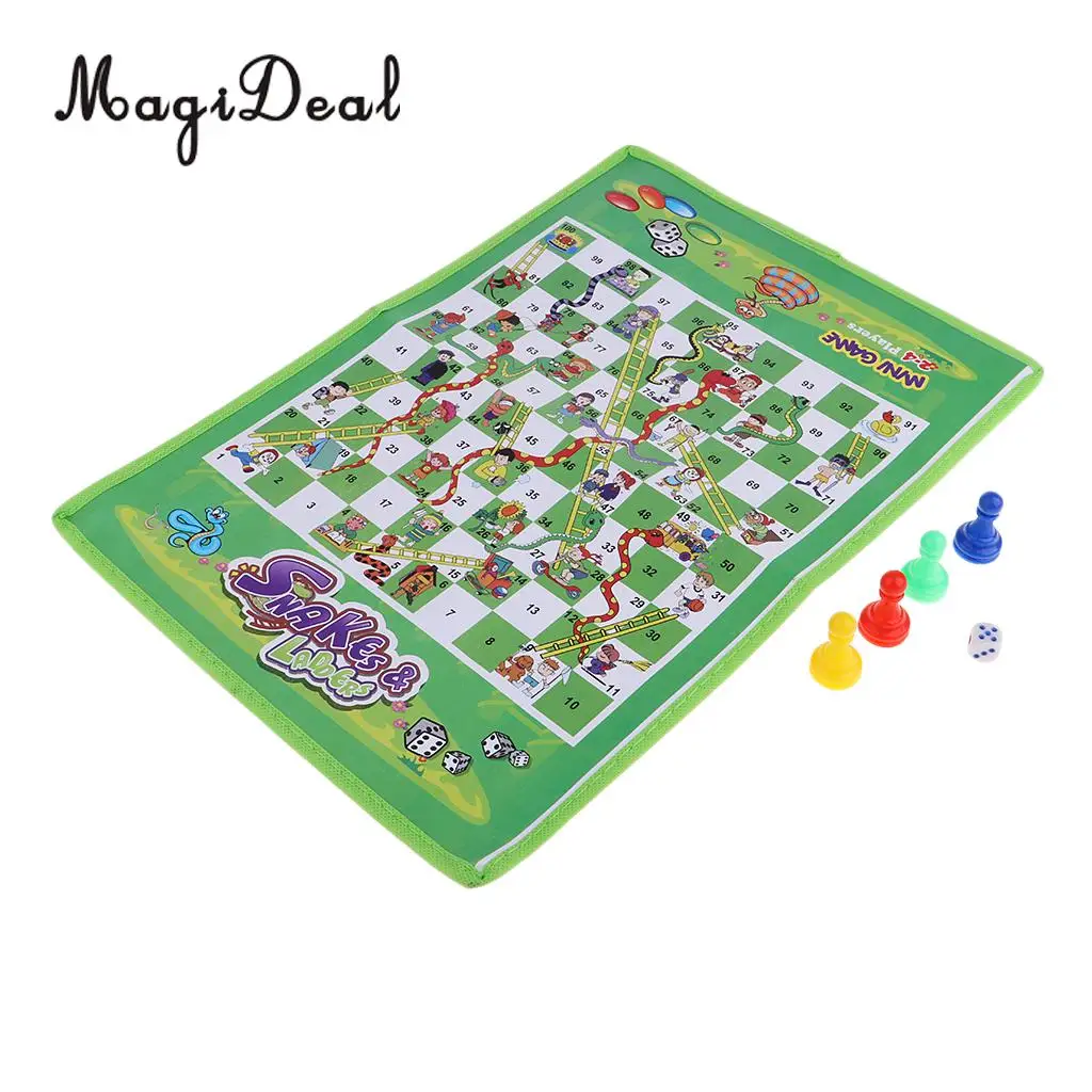 Outdoor Mini Travel Chess Ludo Game SNAKE & LADDER 38cm x 27cm Foldable Pocket Pack Birthday Christmas Gift Kids Children Toy