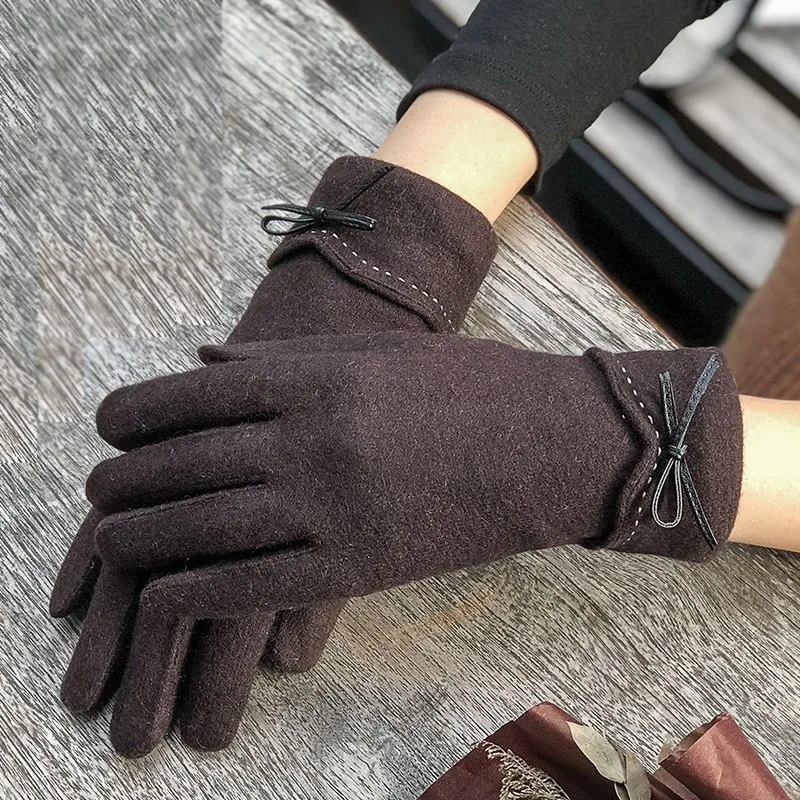 Шерстяные Перчатки женские добавить бархат утолщение перчатки для сенсорных экранов зимние теплые студенческие перчатки сенсорный экран зимние перчатки 0813 - Цвет: Dark brown
