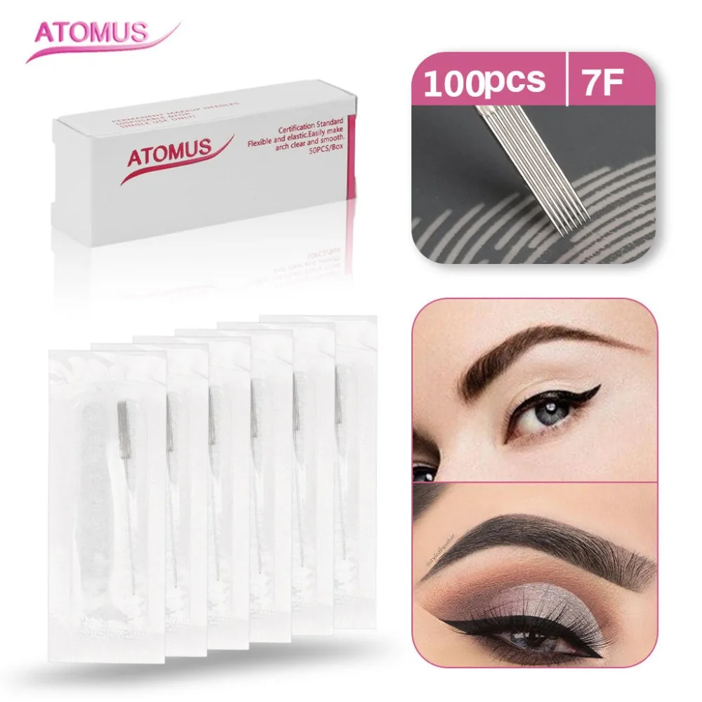 

100pcs 7F pin Microblading Needles Semi-permanent 0.35mm Tattoo Machine Semi-needle Eyeborw Eyeborw Micro blading Permanente #F