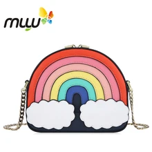 

Muyu 2018 Japan Style Cute Rainbow Pattern Half Moon Women Shoulder Bag Soft PU Long Chains Ladies Crossbody Bag 2000510