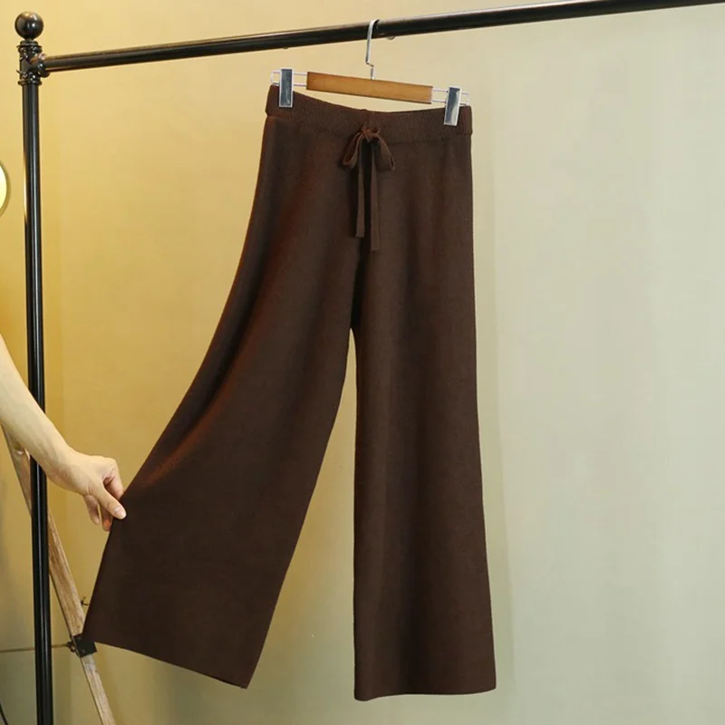 GIGOGOU женские трикотажные широкие брюки новые толстые теплые модные осенние зимние брюки эластичные с высокой талией женские повседневные свободные брюки - Цвет: 908 P Coffee