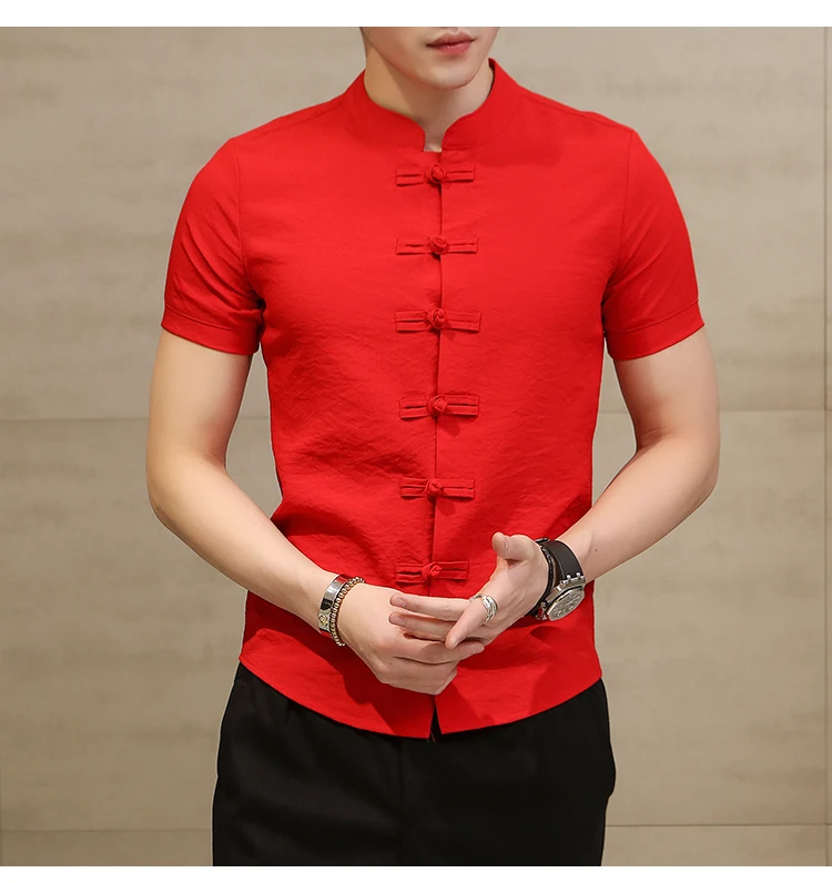 Китайская мужская одежда Мужская рубашка модный тренд хлопок лен Camisa Masculina Повседневная приталенная рубашка с коротким рукавом 6XL