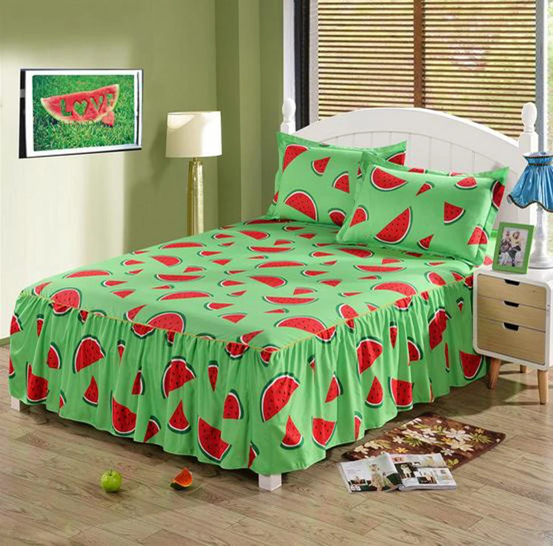 Green red watermelon printing Bed Skirts Bedspread