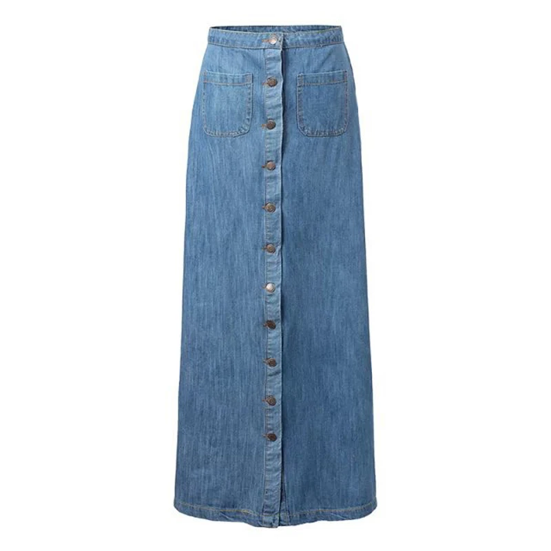 Saia Longa Long Denim Skirts Straight Jean Floor Length Maxi Skirt Women Pencil Skirt Fashion
