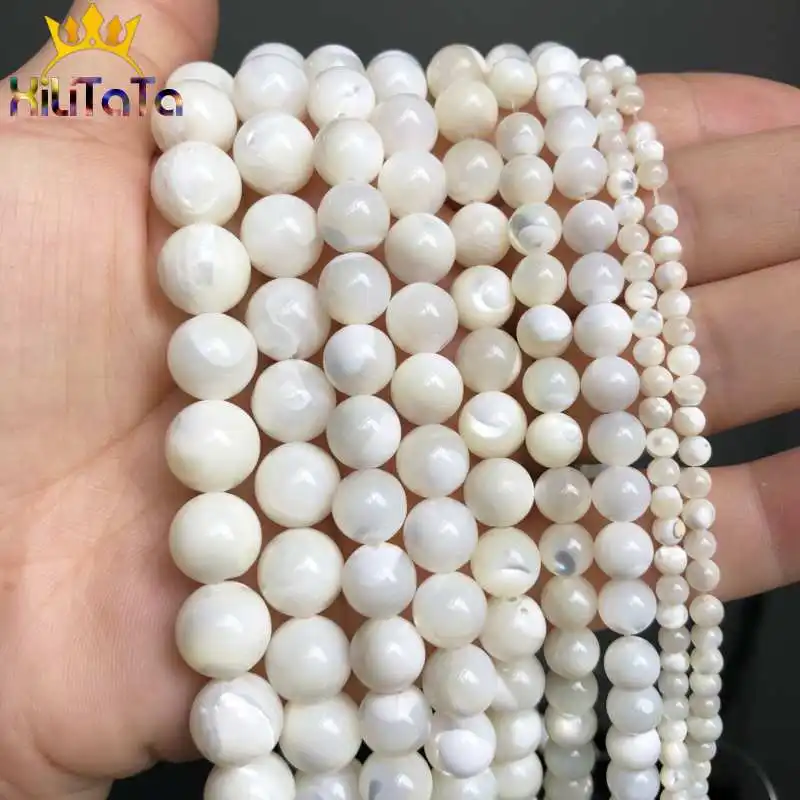 진주 Mop 구슬의 둥근 백색 어머니 보석을위한 자연적인 느슨한 구슬 DIY 팔찌 목걸이 15 선택 크기 6/8/10mm