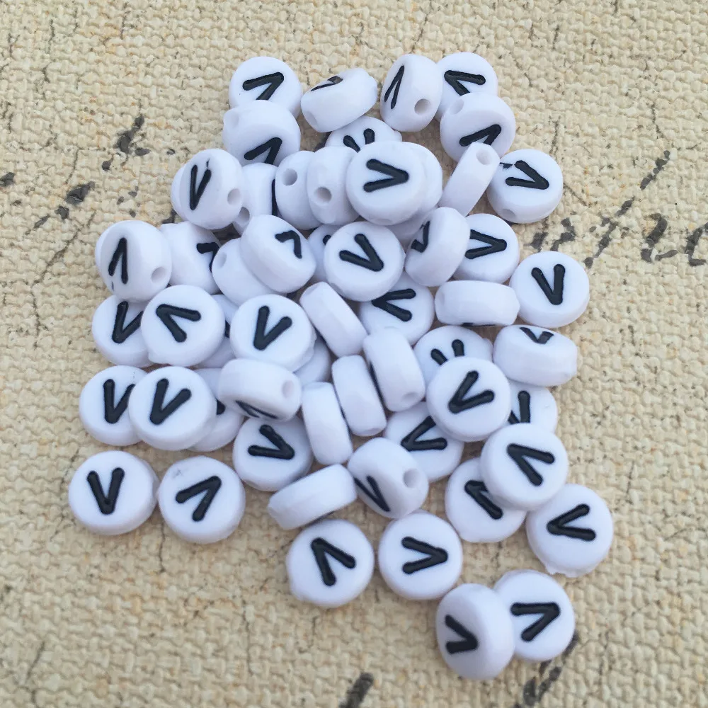 Wholesale Price Letter V Beads Flat Coin Round Shape 4*7MM Plastic Jewelry DIY Bracelet Alphabet Initial Spacer Beads