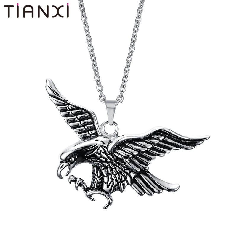 TIANXI Mens Necklaces Stainless Steel Flying Eagle Pendant Choker Male
