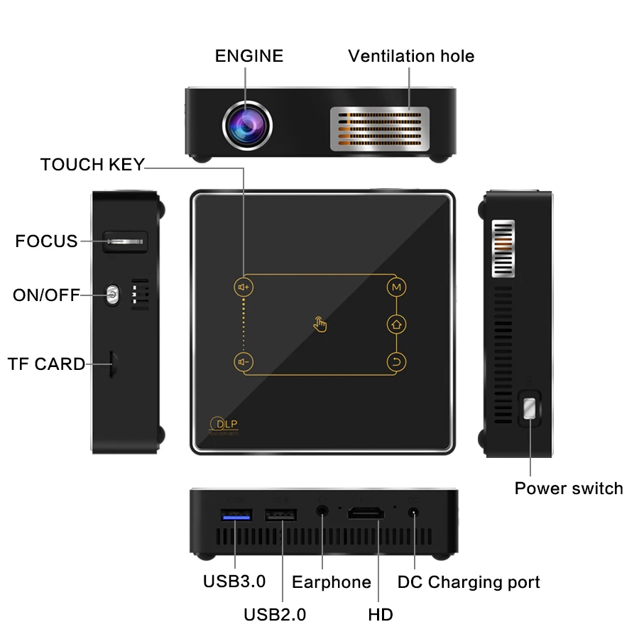 Реальный ТВ C9 плюс 4K Портативный мини-dlp проектор Android 7,1 Wi-Fi Bluetooth умная сенсорная панель проектор LED Главная Кино Бимер