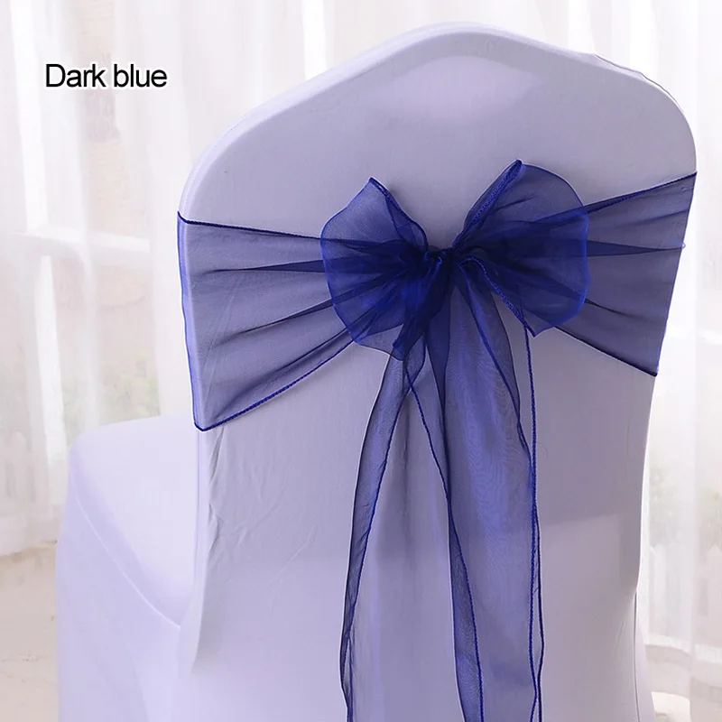 25 шт. Бирюзовый стул пояса " x 108" изящная ткань органза тканевая лента свадебное украшение места для праздника вечерние Suppiler банты на стулья - Цвет: Dark Blue