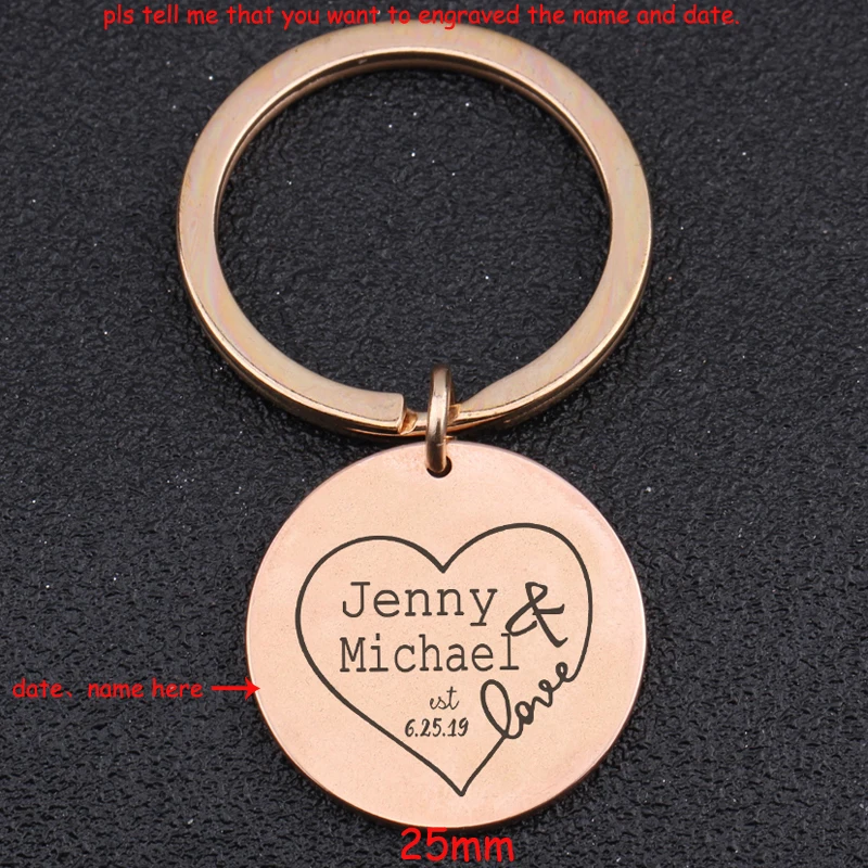 Round Anniversary Keychain Personalized Name And Date For Couple Lovers Gift Wedding Commemorate Special Key Ring | Украшения и