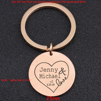 

Round Anniversary Keychain Personalized Name And Date For Couple Lovers Gift Wedding Commemorate Special Date Key Ring