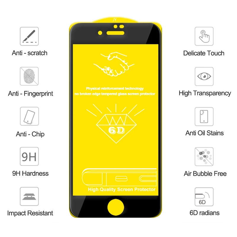 6D закаленное стекло для iPhone 6 защита экрана 6 s 6s 8 Plus 7 Защита для телефона для iPhone 7 Plus XS Max закаленное стекло