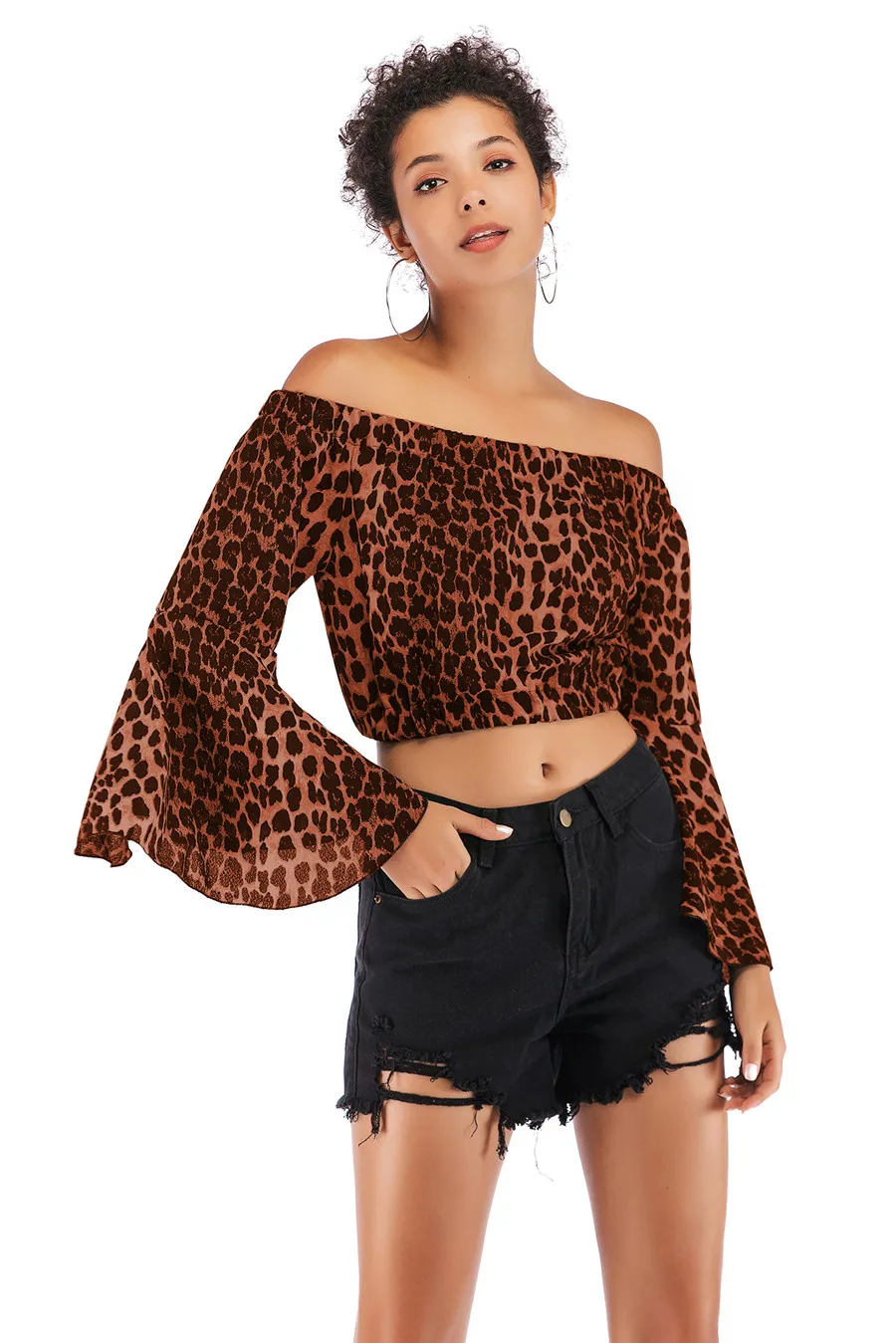 Gladiolus Off Shoulder Spring Autumn Blouse Women 2019 Flare Sleeve Sexy Leopard Print Crop Top Shirt Women Blouses Ladies Tops (18)