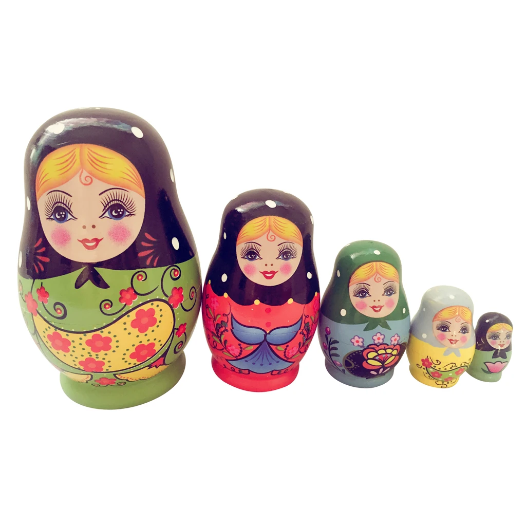 Hanone Cute Babushka Nesting Dolls Matryoshka Muñeca Rusa de Madera Pintada Juguetes al Azar 5 Piezas