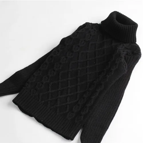 Утепленный свитер детская зимняя одежда для маленьких девочек Однотонные свитеры с высоким воротником с добавлением шерсти теплый трикотаж для мальчиков-подростков от 2 до 14 лет - Цвет: Black