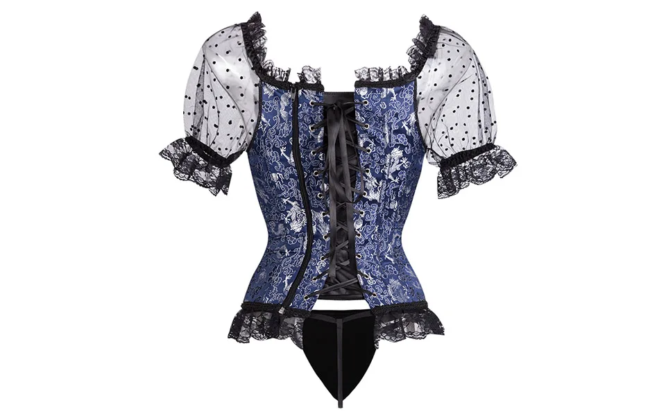 Corset Women Corsets and Bustiers Gothic Lace Up Puff Sleeve Shoulder Straps Brocade Corselet Steampunk Corset Top Black White   (20)